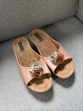 Good Choice Pink Slide Mules with Floral Rosette